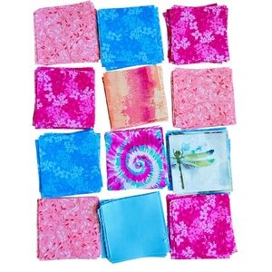 Assorted Pink and Blue Fabric Squares Patchwork Bundle